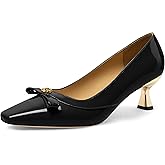 HeySoleModa Womens Heeled Pumps, Square Toe Mid Heel Shoes for Women, Kitten Heel Shoes Decorated with Bows and Flower