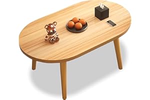 Funecy Small Coffee Table Low Table Solid Wood Sturdy Floor Table Desk for Sitting on The Floor, Storage and Living Room Furniture，Natural Wood，24inch (Round Wood, 24 * 16inch)