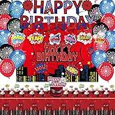 Spider Theme Birthday Party Supplies Party Decorations Including Birthday Banner, Backdrop, Balloons, Hanging Swirls, Tablecloth, Cake Toppers for spider Party
