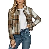 AURUZA Flannels for Women Cropped Shacket Jacket Fashion Plaid Button Down Shirt 2025 Fall Coat Christmas Tops