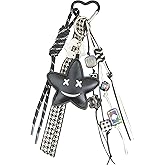 Dexprosy Stylish Star Keychain with Y2K Bag Charms, Beaded Braided Rope, Leather Car Keys Purse Pendants Gifts