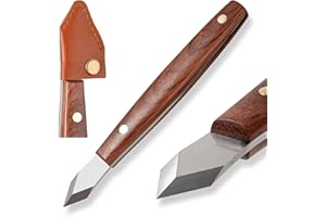KIMTING HONGHUI Marking Knife Woodworking Heavy Duty Scribing Gauge Knife Leather Sheath Carbon Steel Double Beveled Blade Striking Knife Wooden Handle Scribe Carving Tool Fathers Day Mens Woodworking Birthday Gift