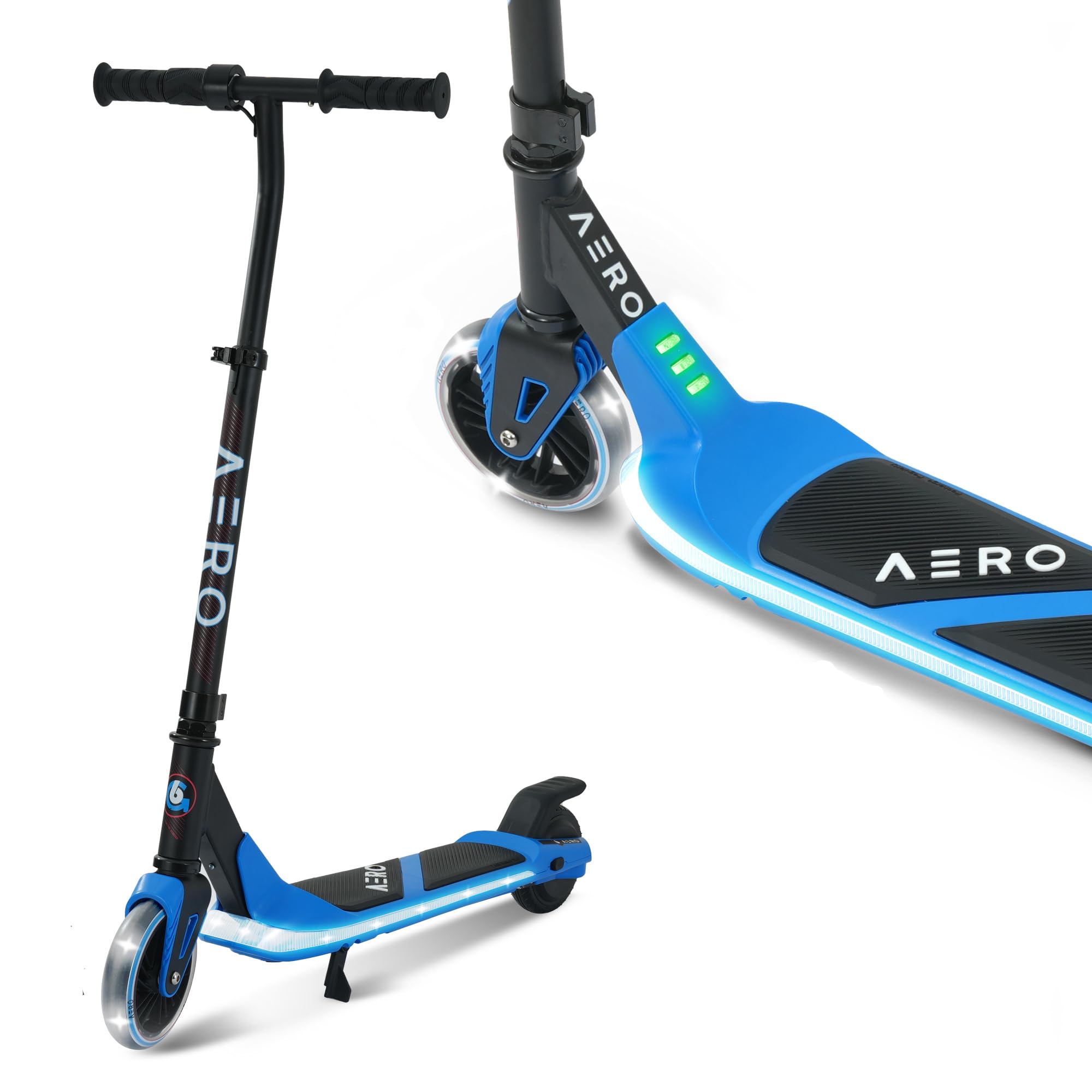 Photo 1 of *Dirty* Aero iSporter Kids Electric Scooter | Hand Accelerator & LED Lights | Electric Scooters for Boys Girls Ages 8-12 | Rubber Deck Mat, Battery Indicator & Adjustable Heights