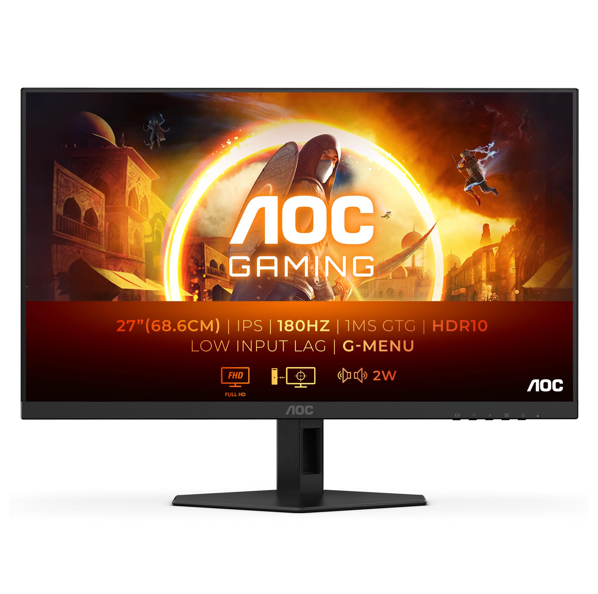 AOC Gaming 27G4XED - 27 inch FHD monitor, 180 Hz, 1 ms, FreeSync Prem., G-Sync comp., HDR10 (1920x1080, HDMI 2.0, DisplayPort 1.4) black