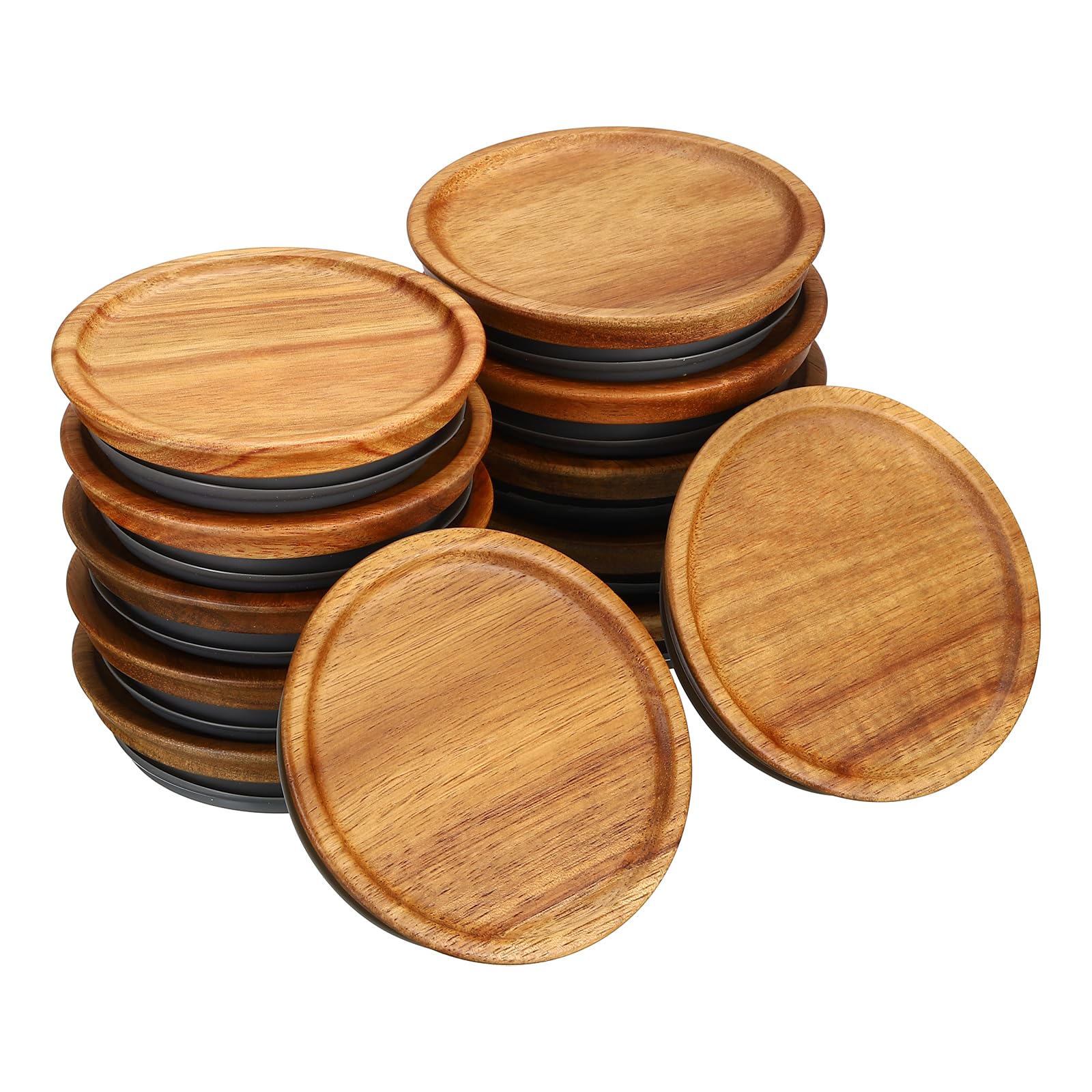PATIKIL 12 PCS Wide Mouth Mason Jar Lids, Wooden, Brown, Silicone Seal, Airtight, Dishwasher Safe