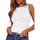 Dokotoo Womens Tank Tops Summer Sleeveless High Neck Ribbed Knit Slim Fitted Blouse Side Ruched Basic Tees Shirts