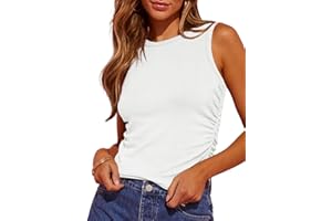 Dokotoo Womens Tank Tops Summer Sleeveless High Neck Ribbed Knit Slim Fitted Blouse Side Ruched Basic Tees Shirts