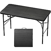 RootRise 4Ft Folding Table Portable Folding Tables Heavy Duty 400 lbs Capacity, Wood Grain Tabletop for Working Meeting Parti