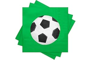 RUSPEPA 50 Pcs Soccer Paper Napkins, 3 Ply Green Disposable Beverage Cocktail Napkins with Soccer Ball Design for Sports Them