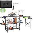 VEVOR Camping Kitchen Table with Sink, Aluminum Folding Portable Outdoor Cook Station, 2 Shelves & Carrying Bag for Picnic BBQ Beach Traveling