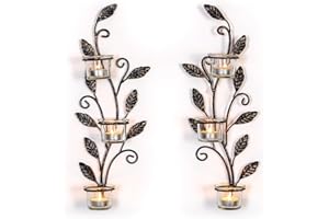 Sziqiqi Wall Sconces Candle Holder - Wall Candle Holder Black Tea Light Candle Sconce Vintage Wall Sconce Set of 2 for Living Room Wall Mount Candle Sconces for Bathroom Dining Room