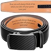 Bunnycool Engraved Mens Ratchet Belt Leather Slide Personalized Belt for Men with Buckle for Husband Birthday Valentine Gift