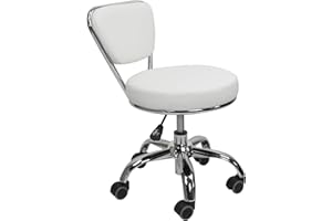 MAYAKOBA Dayton Garage Rolling Seat (White) Pneumatic, Short Stool with Adjustable Height 13"-15", Perfect for Garage Mechanic, Home Gardening, Factory Technician Task