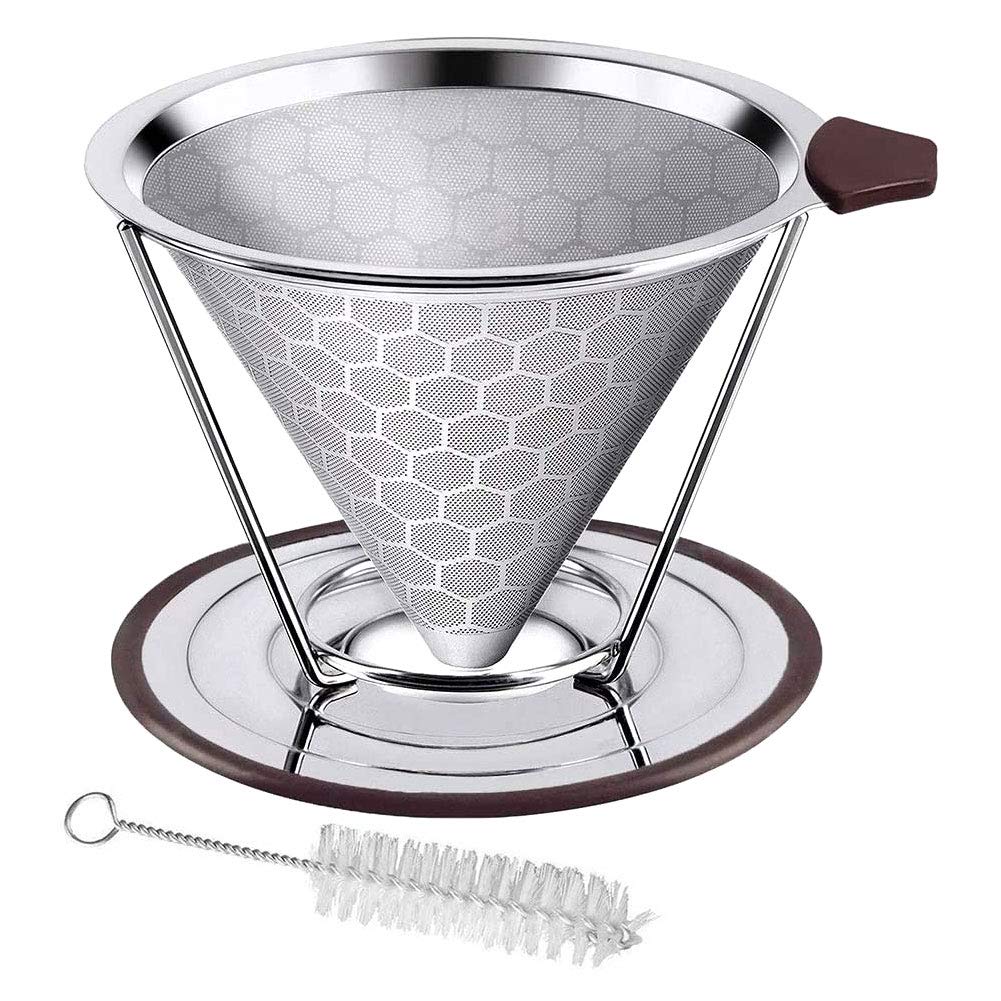 J-MOOSE 304 Stainless Steel High Precision Coffee Filter Reusable with Double Mesh Stainless Steel and Silicone Handle a