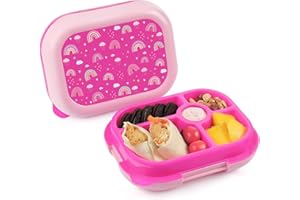 wooshwa Kids Lunch Box with 5 Compartments for School, Lunch Container for Girls, 25oz Toddler Bento Box with Removable Tray, Ideal for Ages 3-10, BPA-Free, Dishwasher Safe (Pink Rainbow)