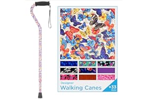 Nova Joy Designer Offset Walking Cane for Seniors - Unisex Adjustable Lightweight Aid with Foam Handle, Wrist Strap and Anti-Rattle Lock - Essential Mobility Support - Butterfly Symphony