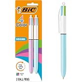 BIC 4 Color Ballpoint Pen, Assorted Ink, 2-Count | Long-lasting Ink, Smooth Writing, Plastic Barrel, Comfortable Wide Grip, P