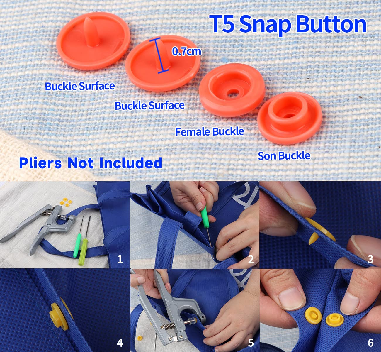 ilauke 408 Sets Plastic Snap Buttons, No-Sew T5 Snaps with Organizer Storage Case, Snap Buttons for Clothes Bibs Diapers Crafts