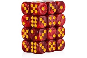 HANDAN 24 of Pack 16MM 6 Sided Dice Set,Pearl Pattern D6 Game Dice Set, 6 Sided Standard Dices for Yahtzee, Bunco or Teaching Math,with Portable Dice Pouch(Red Pearl)