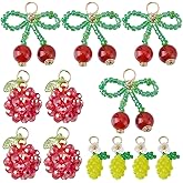 SUNNYCLUE 1 Box 12pcs 3 Styles Seed Bead Fruit Charms Cute Fruit Charms Glass Beaded Cute Lemon Red Cherry Faux Foods Shape Themed Dangle Pendants for Jewelry Making Charm Women Birthday Wedding DIY