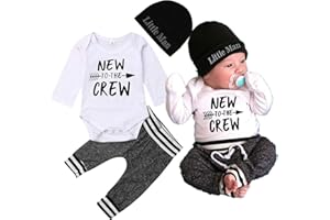 Newborn Baby Boy Clothes to The Crew Printed Romper+Pants+Little Man Hat Baby Boys Outfit Clothing Set