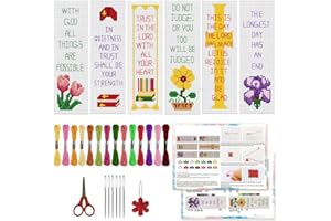 ORIGACH 6 Pcs Cross Stitch Bookmark Kit for Beginner with Backing Felt Floss Instruction Bible Verses Stamped Embroidery Bookmark Kit for Starters Adults Book Lovers