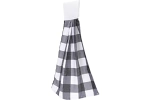 Veemoon Christmas Checkered Hanging Hand Towel Black White Absorbent Kitchen Bathroom Hand Towels for Home