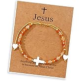 Agriajun Cross Gemstone Beaded Strand Bracelet for Women,Trendy Cute Handmade Adjustable Natural Stone Bead Bracelets Fashion Christian Jewelry Gift.