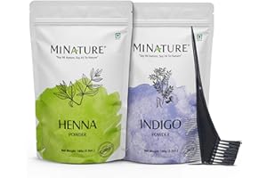 Mi Nature Hair Dye DIY Combo | Henna & Indigo Powder with Applicator |From Pure Dried Leaves| Sourced from Rajasthan for Blac