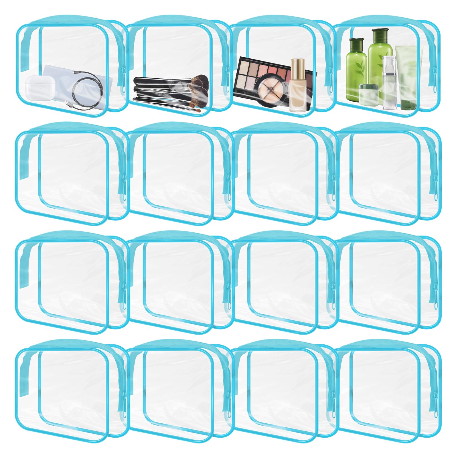 Photo 1 of GONITYOU 16 Pieces Clear Makeup Bags Bulk, TSA Approved Toiletry Bags Travel Pouch, Waterproof PVC Plastic Small Clear Cosmetic Bags with Zipper for Organizing (Blue Border)