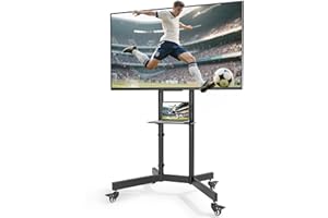 ECOTINY Upgraded Rolling TV Stand for 32-86 Inch TVs up to 200 lbs, Heavy Duty Mobile TV Cart with Laptop Shelf, Height Adjustable Portable TV Stand with Lockable Wheels, Max VESA 600x400mm, HW1285BK