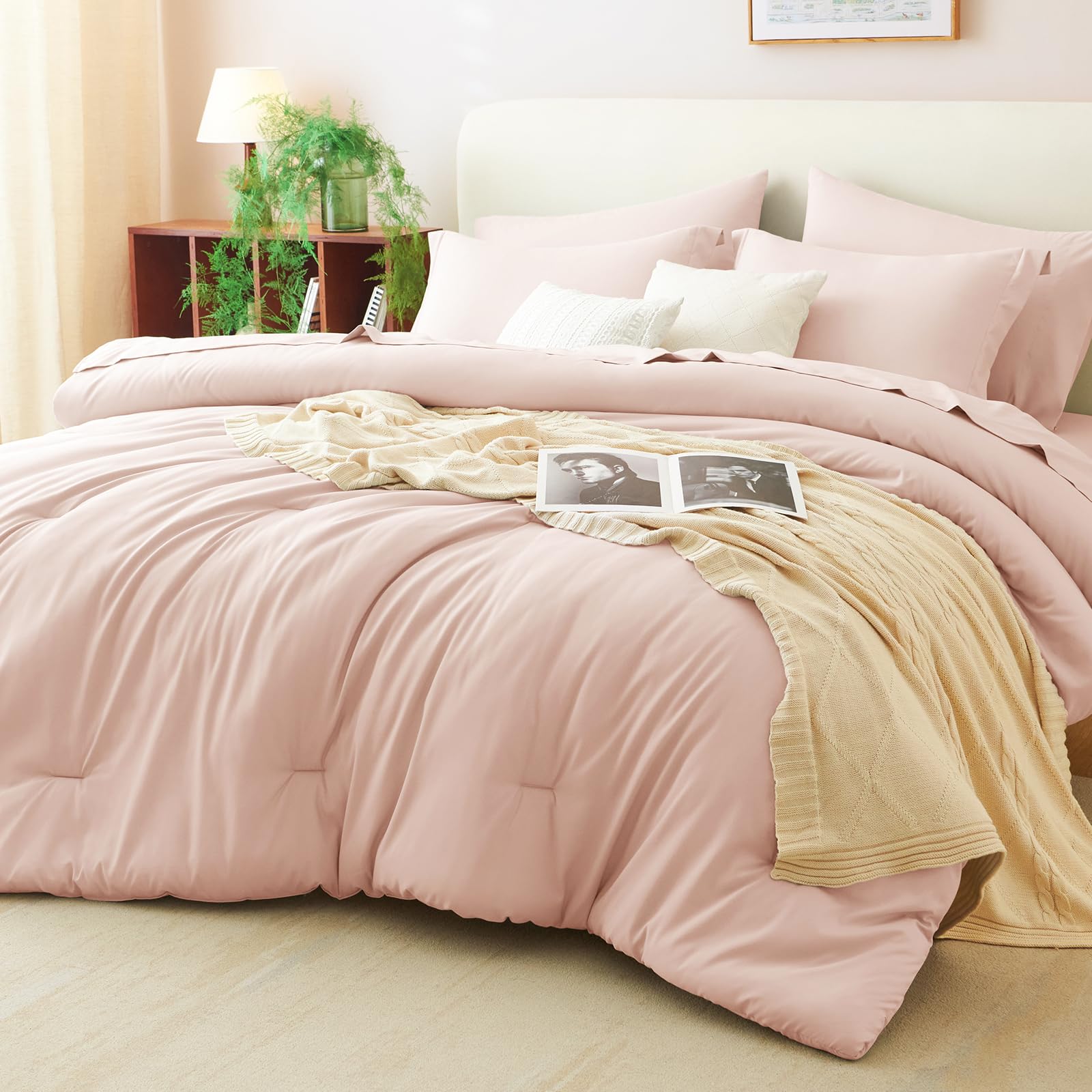 Photo 1 of CozyLux Queen Comforter Set Blush Pink, 7 Pieces Bed in a Bag Queen Comforter Set with Sheets, Bedding Sets with Down Alternative Comforter, Fitted Sheets, Flat Sheets, Pillow Shams and Pillowcases
