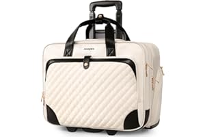 ARCOYARD Rolling Laptop Bag Women, Rolling Briefcase for Women with Waterproof Pocket, 17.3 Inch Computer Bag for Women, Underseat Carry On Luggage with Wheels for Work Travel Business, Lightweight, Beige
