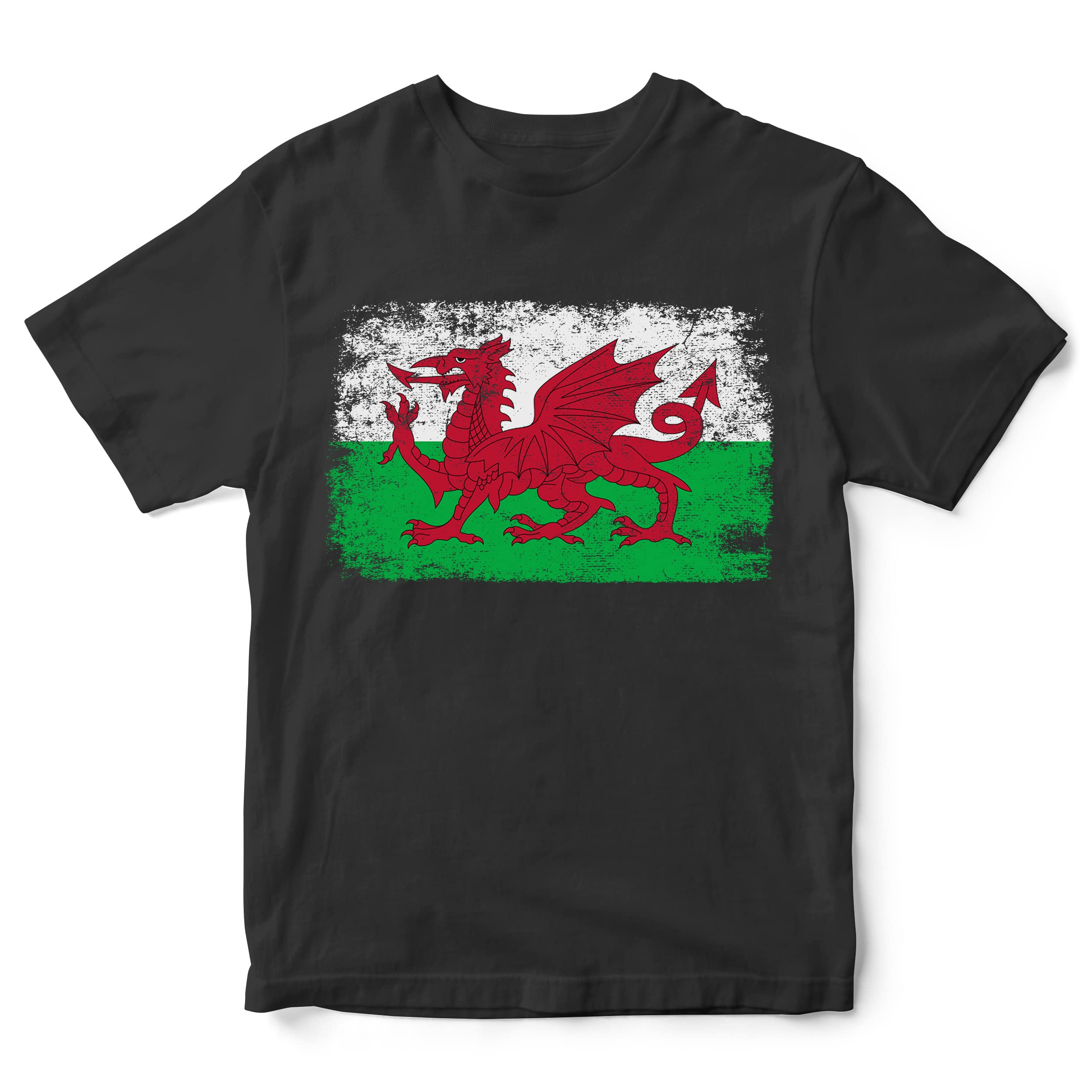 Purple Print House Wales Rugby Flag T Shirt for Kids, Cymru Boys Gifts for Rugby Fan, Welsh Unisex Childrens Tshirts, 7-8 Years, Black