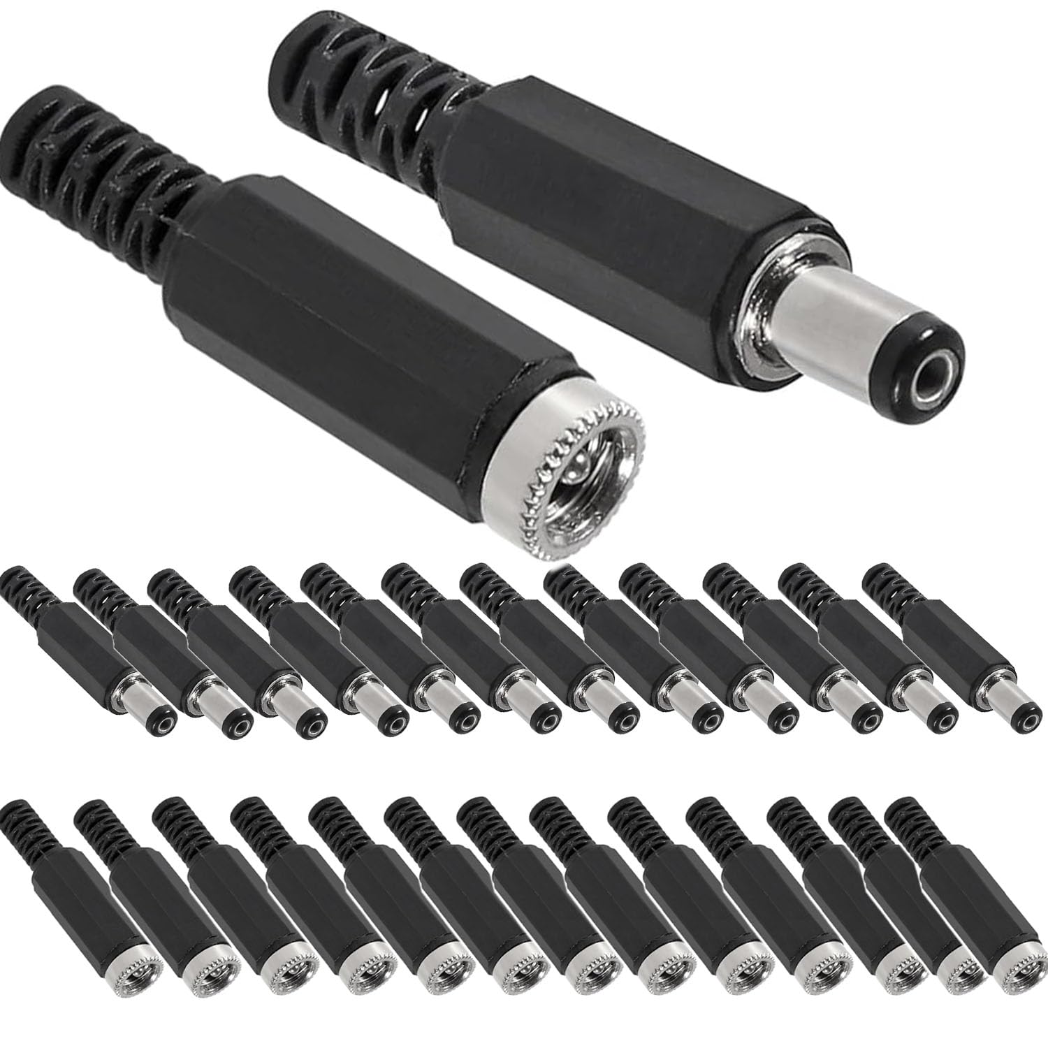 RUNCCI-YUN 5.5x2.1mm DC Socket DC Plug, DC Female Panel Mount socket, 5.5 x 2.1mm DC Power Plug,5.5 x 2.1mm Male Female Connctors+10Pack Rubber Protector Caps for Audio/Video/Phone/CCTV