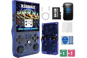 SAWDTONES ﻿R36MAX 4000mAh Portable Rechargeable Handheld Retro Game Console,Comfort Non-Slip Handheld Standing Retro Game Console with 64G TF Car,4.0-inch Screen,for Office,Blue