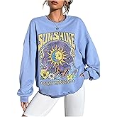 SweatyRocks Women's Sun Moon Flower Graphic Sweatshirts Y2K Loose Pullover Top
