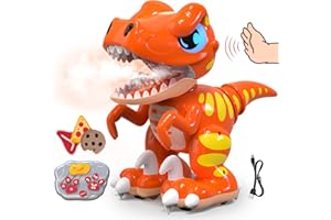 P&C Remote Control Dinosaur Toys for Kids Rechargeable Gesture Sensing Robot Velociraptor Toy with Spraying,Sound Effects,Dancing,2.4Ghz RC Dino for Boy&Girl 3-12 STEM Gifts for Kid (Orange)