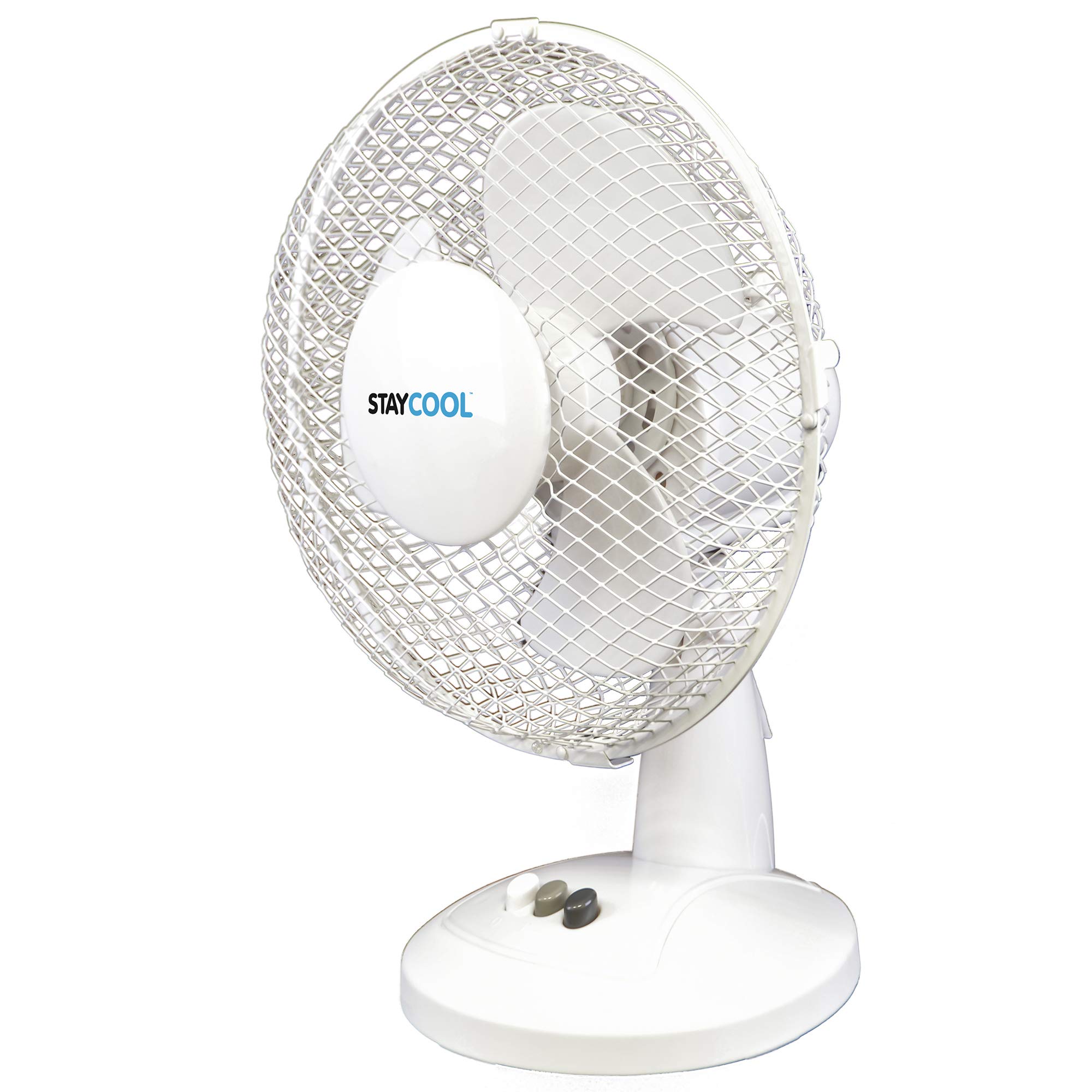 STAYCOOL Small 9in / 23cm Desk Fan / 2 Speed Settings / 90 Degree Oscillation/Adjustable Vertical Tilt / 22w / Mesh Safety Grill/Quiet Motor/Low Noise/Table Fan / F1003WH / White
