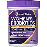 Doctor's Recipes Probiotics for Women, 100 Billion CFU, 18 Probiotic Strains, Prebiotics, Cranberry, P-5-P & VC, Vaginal, Digestive & Immune Support, Shelf-Stable, 30 Vegan Caps