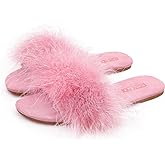 BCTEX COLL Women's Fuzzy Open Toe Slippers Memory Foam Feather Slides Fluffy Furry Indoor House Sandals