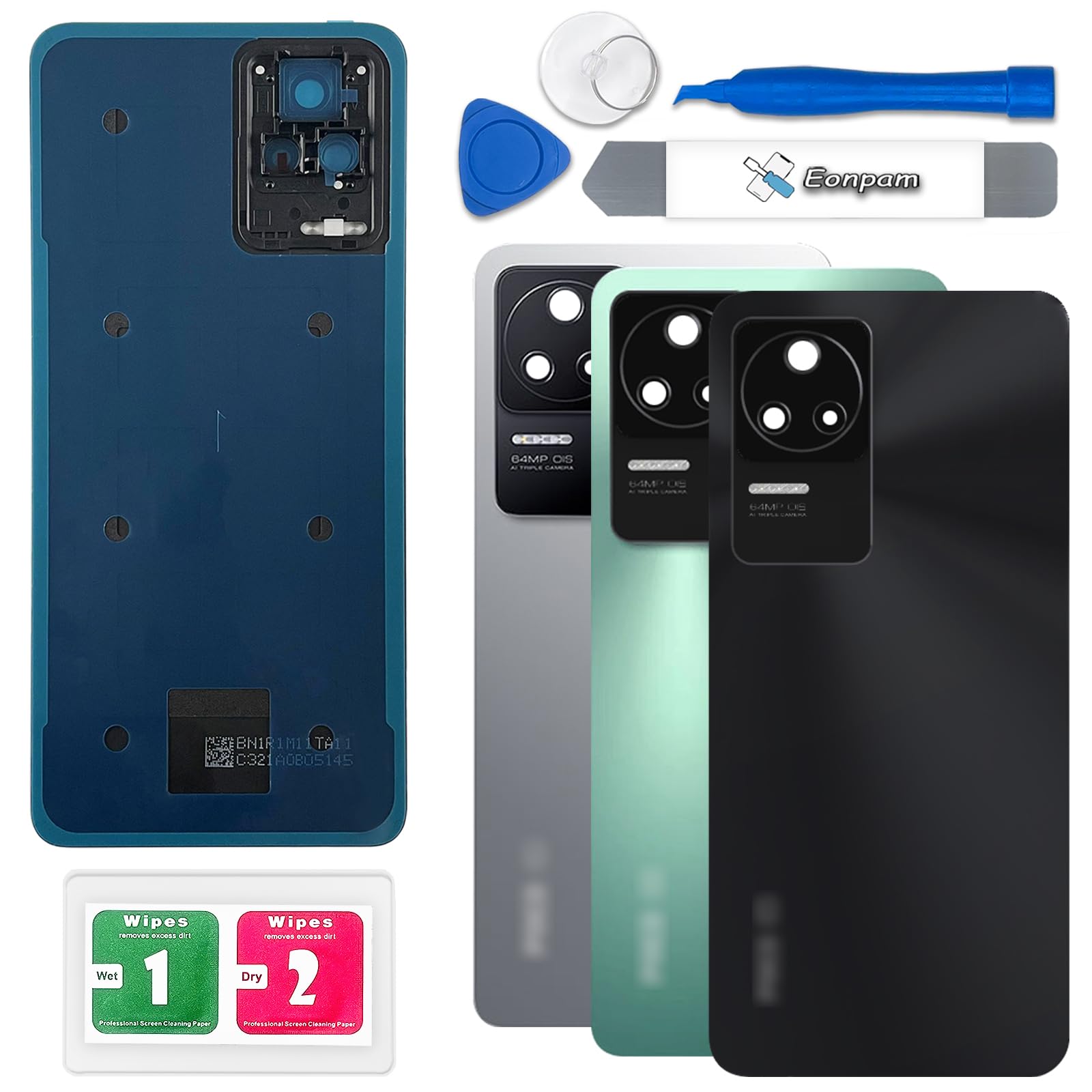 Eonpam Back Cover Glass for Xiaomi Poco F4 Rear Glass Replacement with Camera Lens + Repair Kit Genuine Rear Housing (Night Black)