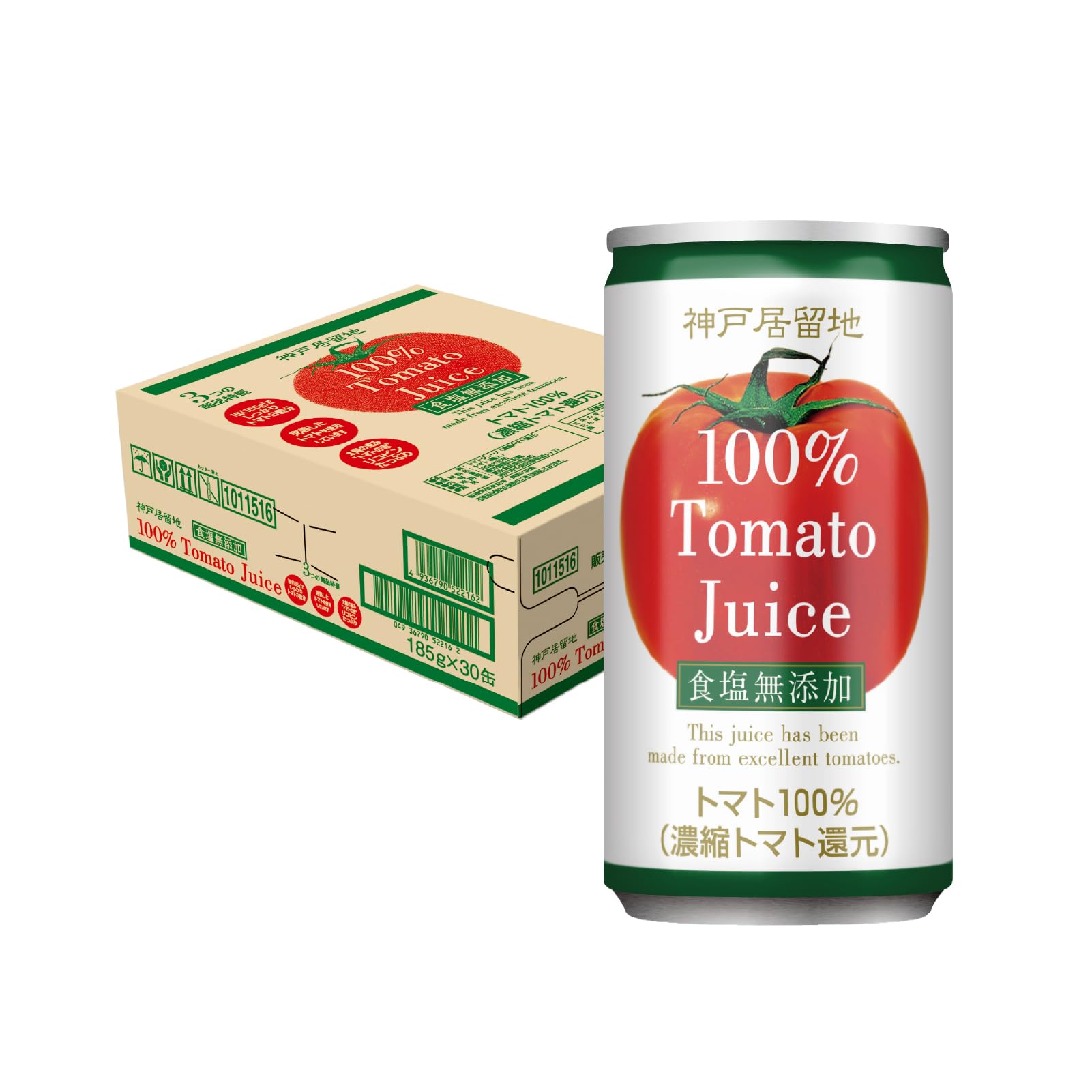 神戸居留地 トマトジュース 無塩 完熟 トマト 100% 缶 185g ×30本 [ 食塩無添加 飲み切りサイズ トマト3個分 ]商品画像