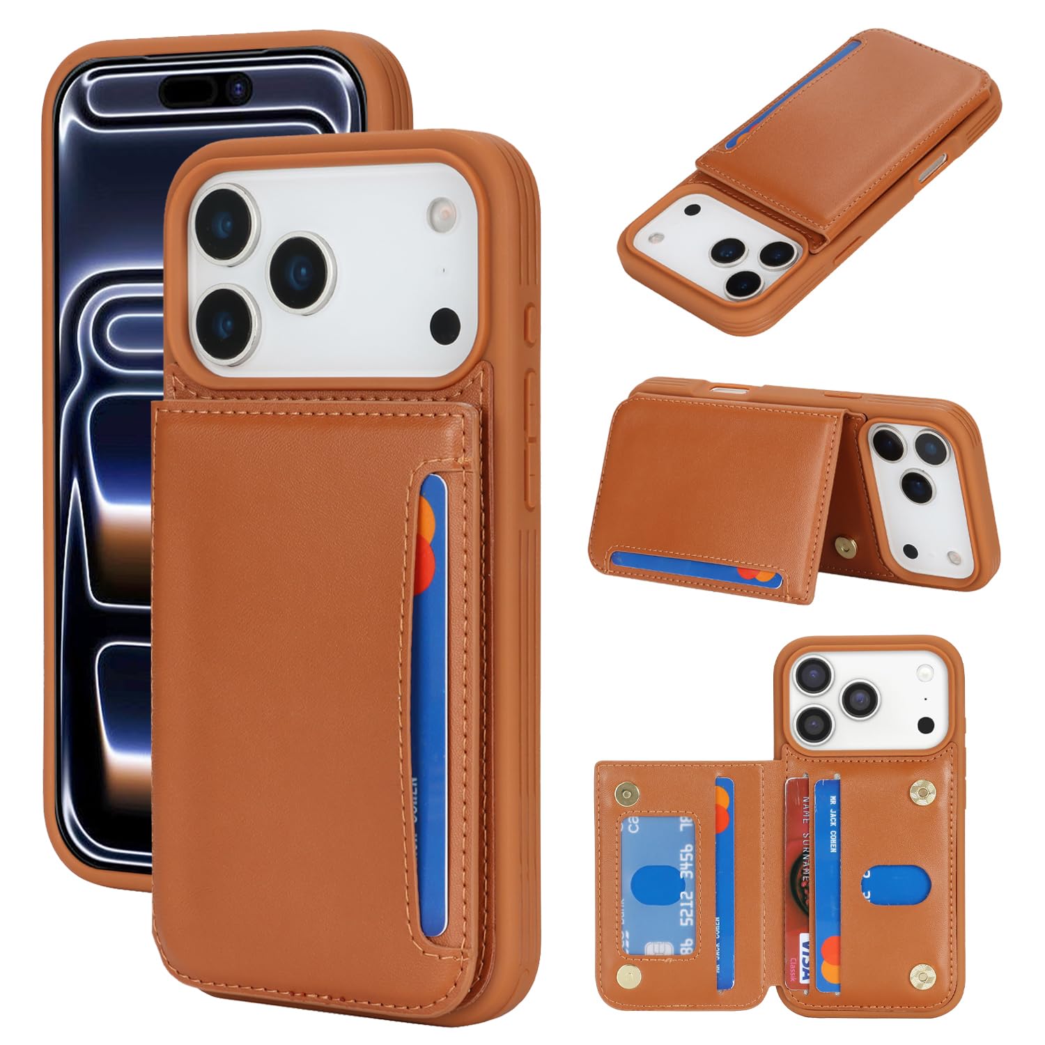 iCoverCase Compatible with iPhone 17 Pro Wallet Phone Case with Card Holder for Women Men, [RFID Blocking] Card Slots PU Leather Protective Wallet Case 6.3 Inch (Light Brown)