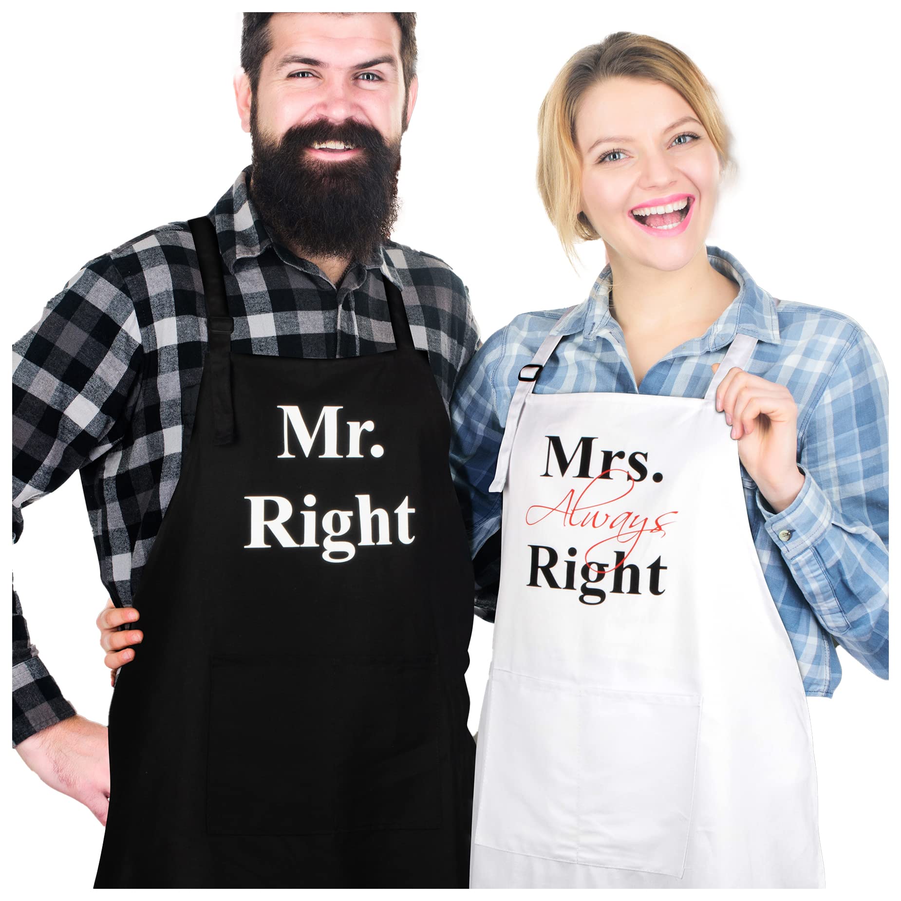 Prazoli His and Her Aprons - Mr Right Mrs Always Right Couples Engagement & Wedding Gift, Cute Bridal Shower &, Housewarming Gift for New Home & Newlywed