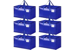 HomeHacks Moving Bags Heavy Duty with Strong Zippers and Handles Collapsible Moving Supplies, Storage Totes for Packing & Moving Storing 93L,6-Pack, Blue