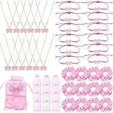 HCEWSBFD 12Sets Bow Party Favors Gifts Bulk Coquette Bow Braid String Bracelets Bows Necklace Ribbon Jewelry Bulk Pendant Charms Hair Ties Bag Card Cheerleader Adjustable String Rope Braided Favor