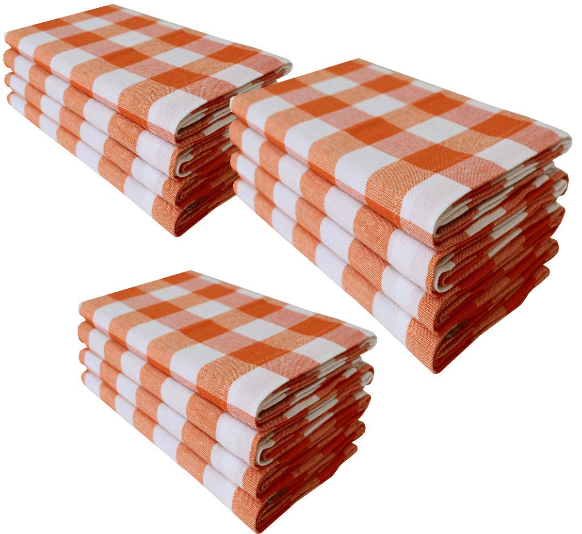 12Pack 100% Cotton Yarn Dyed Gingham Check Dinner Napkins 18x18Inch,Clambake Beach party Nautical Dinner Napkins as well, Color Orange/white