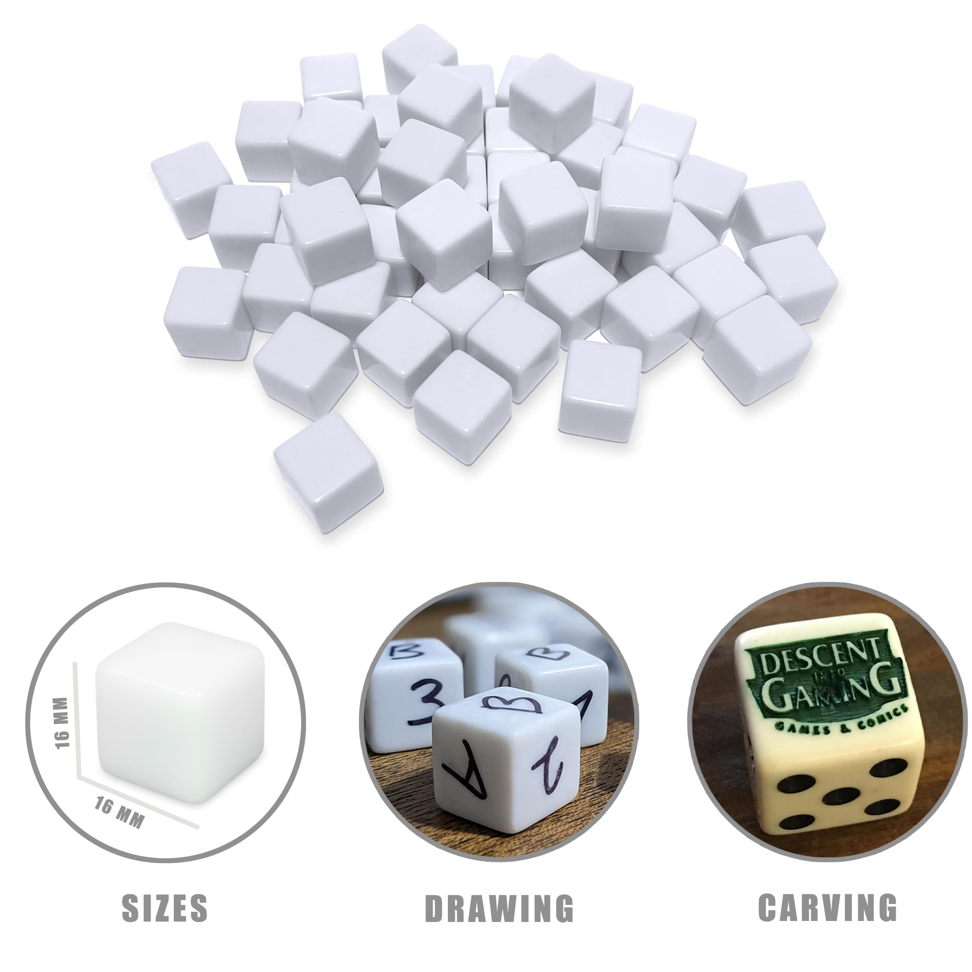 48 PCS 16MM Blank White Dice for Board Games, DIY, Fun, and Teaching