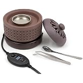 Ceramic Electric Incense Burner with Temperature Control, Timer & Night Light – Bakhoor & Resin Warmer (Brown)
